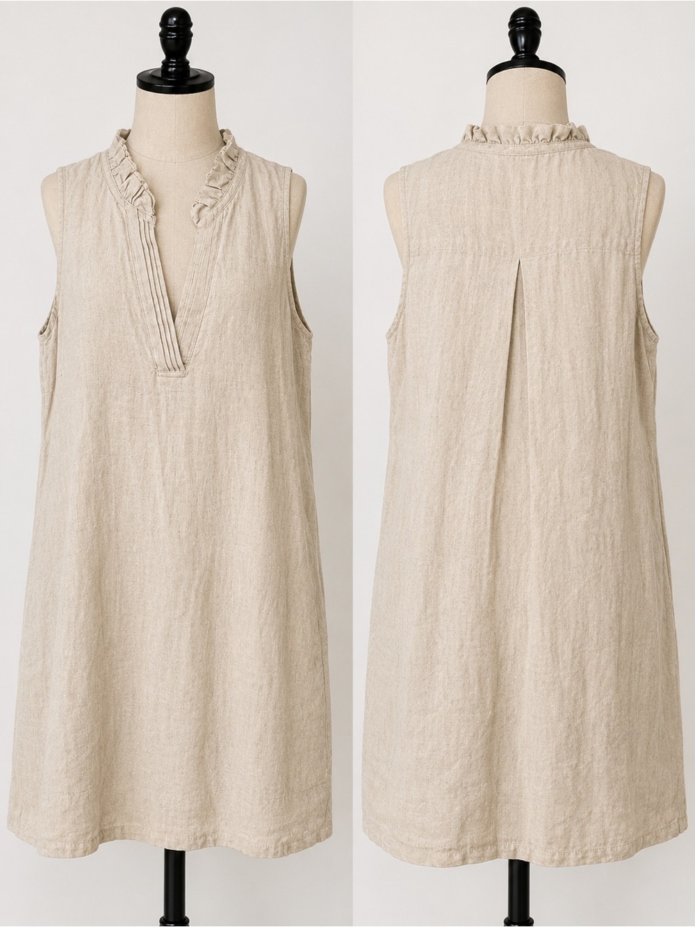 Tommy Bahama Sleeveless Ruffle V-Neck Tunic Dress - Beige